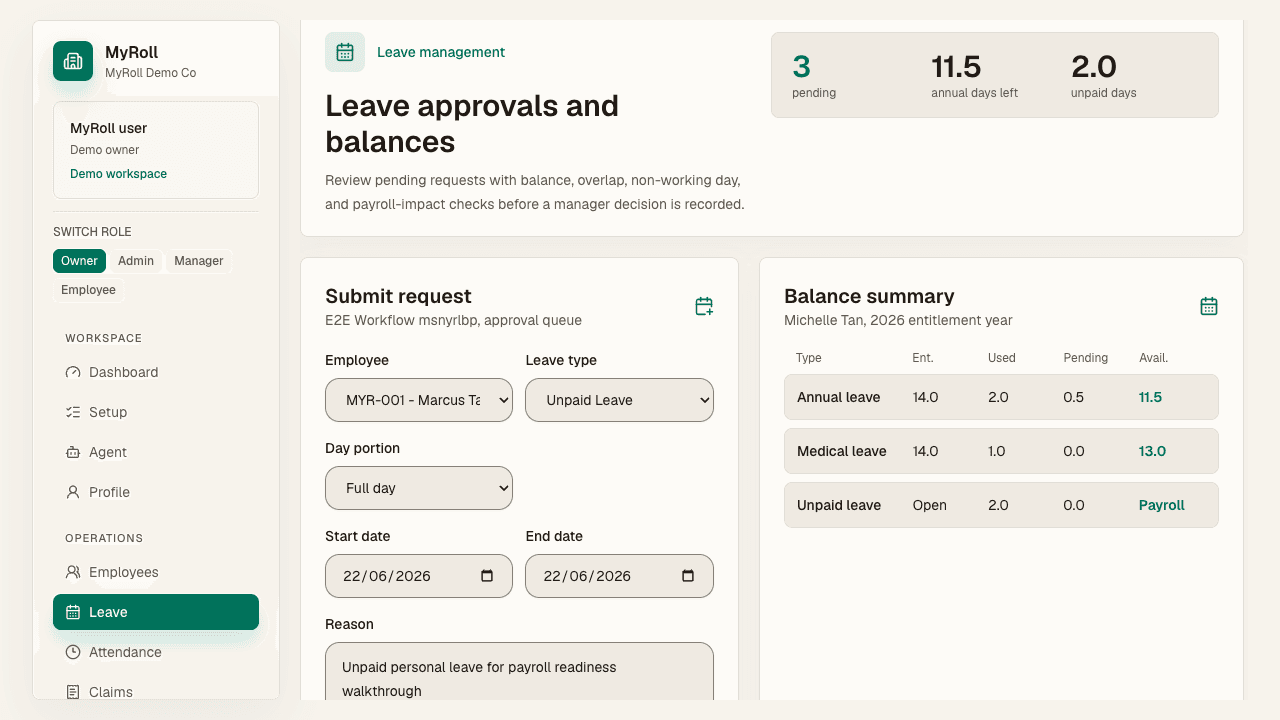 The leave request form with an unpaid leave example