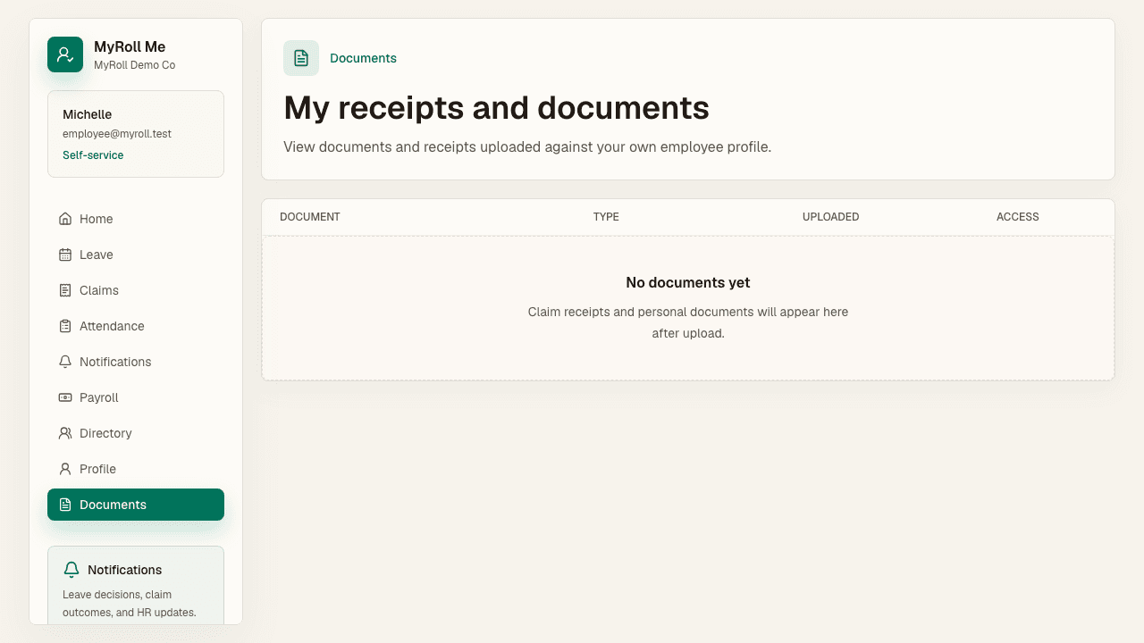 Documents hold receipts and files attached to your own profile
