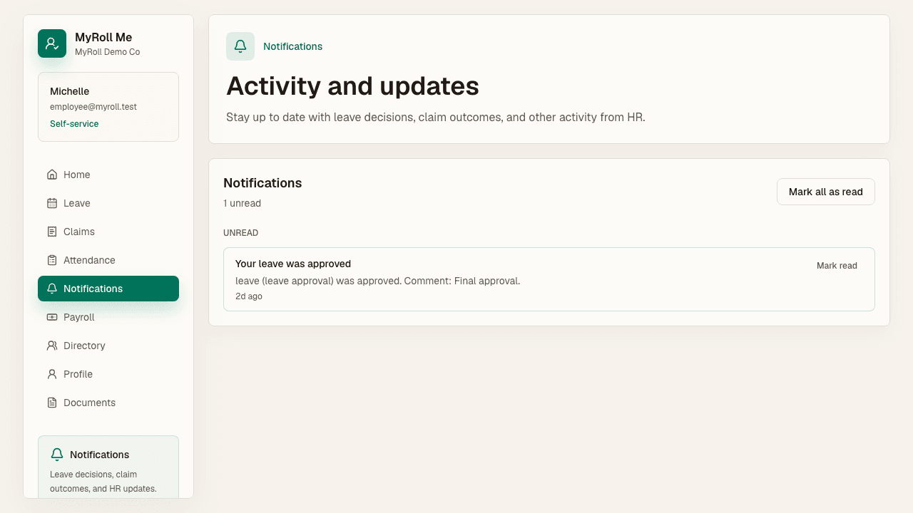 Notifications keep staff up to date with HR decisions
